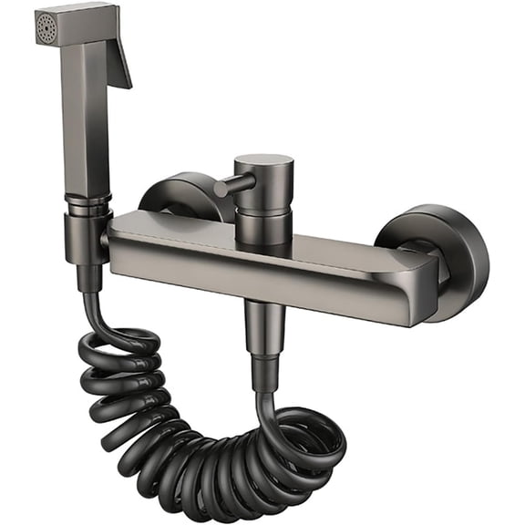 Handheld Bidet Sprayer for Toilet, Gray Brass Bathroom Cloth Diaper Sprayer Set with Cold and Hot Water, Wall Mounted Toilet Bidet Sprayer Kit for Feminine Hygiene,PVC Hose