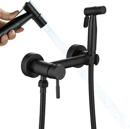 Handheld Bidet Sprayer for Toilet with Hot and Cold Water, Matte Black Stainless Steel Warm Water Round Bidet Spray Attachment Set