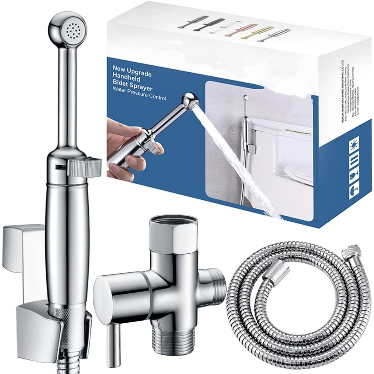 Handheld Bidet Sprayer for Toilet, All Metal Cloth Diaper Toilet Sprayer Bidet Attachment with Backflow Preventer, Adjustable Water Jet Spray, 7.2" Brass Hand Held Bidet Wand, Chrome