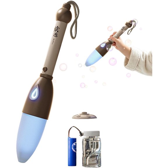 Handheld Bubble Pen with Button Release and Teardrop Light, Rechargeable Bubble Making Pen for Parties, Outdoor Gatherings, Family Events
