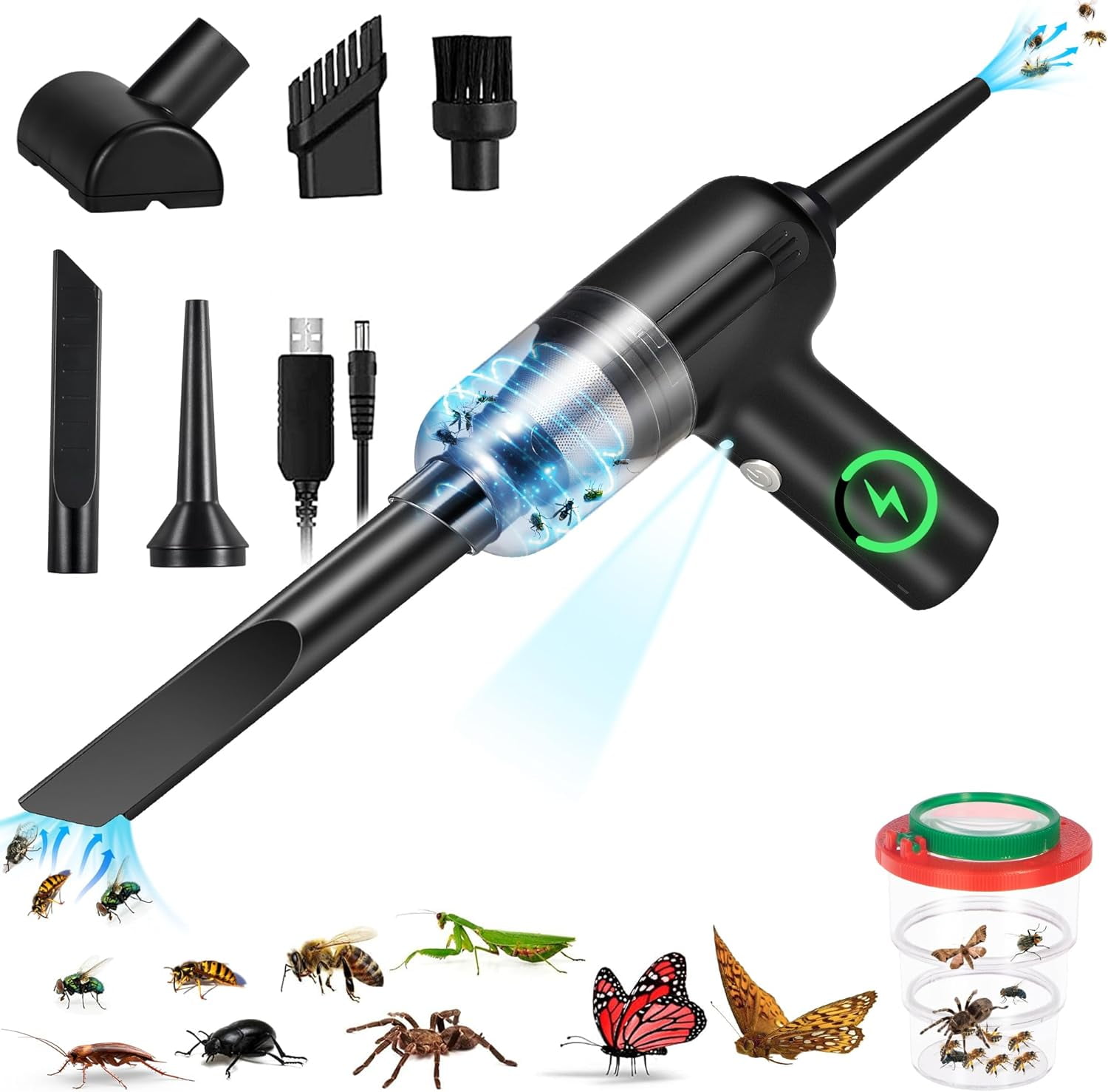 Handheld Bug Vacuum Catcher with LED&Insect Cage Insect Traps Indoor