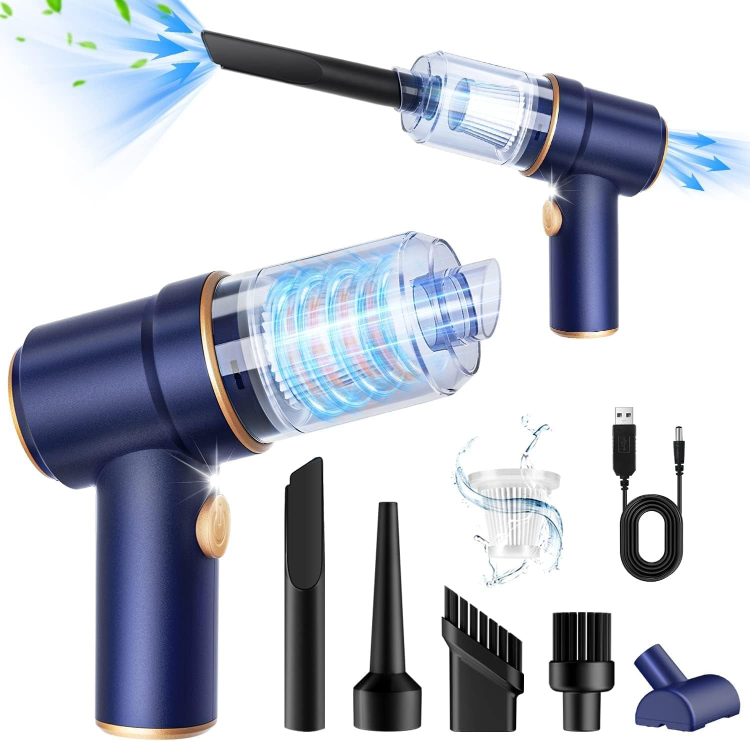 Handheld Car Vacuum Cleaner, 6500Pa Vacuum Cleaner and Air Duster, 120W High Power Hand Held Vacuum with LED Light and Multi-Nozzles for Car, Home, Office, Pet