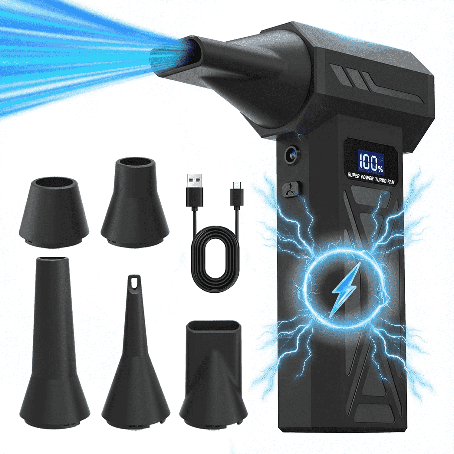 Compressed Air Duster-110,000RPM Super Power Electric Duster, Rechargeable 4 Gear Adjustable Air Blower with LED Light for Computer/Keyboard/House/Outdoor/Car