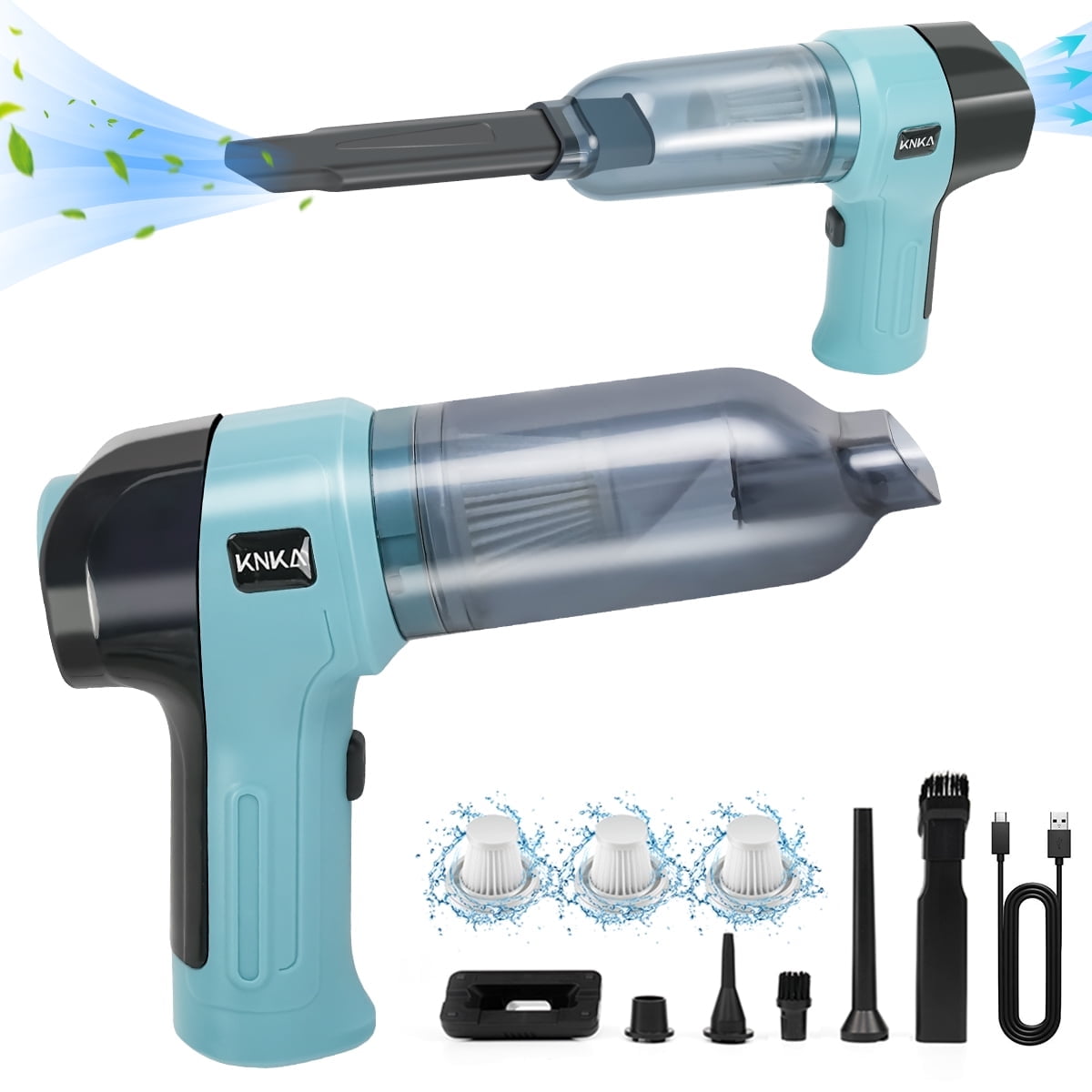 KNKA Car Vacuum Cleaner, 4000PA Handheld Vacuum Cordless with 3 HEPA Filter, 3 in 1 Mini Vacuum Cleaner with Multi-Nozzles for Car, 2 Speed Adjustable Car Vacuum Portable Cordless, Blue