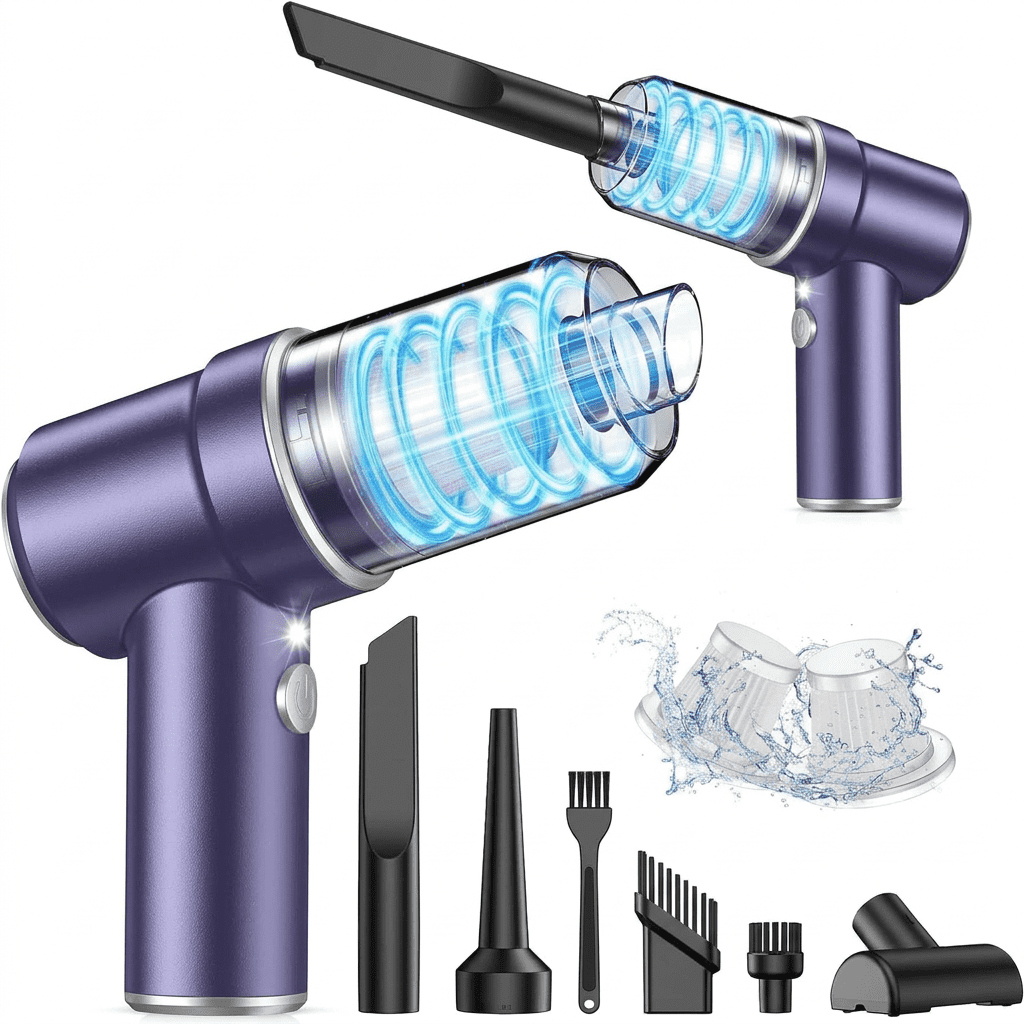 Handheld Car Vacuum Cleaner Cordless, 2 in 1 Vacuum and Air Duster, Rechargeable Portable Mini Vacuum with Multi Nozzles and LED Light for Car, Home and Office