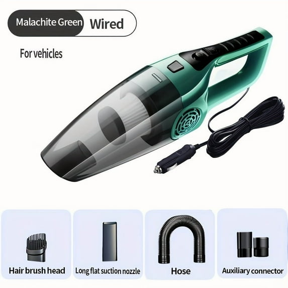 Handheld Car Vacuum Cleaner Portable 12V with 196.85inch Cord, Strong 4KPa Suction Power, 100W, 0. 101.44oz Dust Cup, Car Plug, One-Click Dusting, Flat Nozzle, Low Noise 60dB - No Battery Required