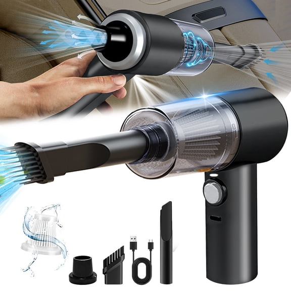 Handheld Car Vacuum Cleaner, Portable USB Rechargeable Vacuum with 4000Pa Strong Suction LED Light, Washable Filter Multi Nozzle Dust Cleaner for Car Interior Home Office Pet Hair
