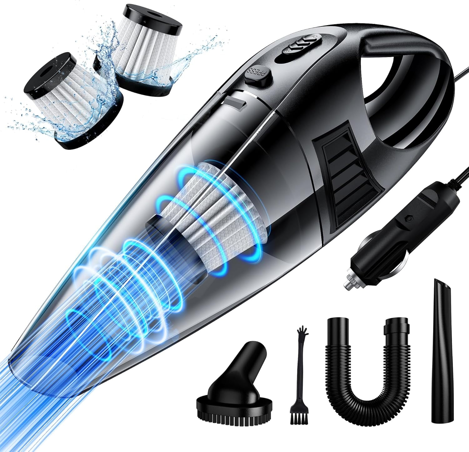 Handheld Car Vacuum Cleaner with 8000PA Powerful Suction, Portable 2 Filters, Mini Brush, Lightweight, 0.34L Capacity, Essential Accessories