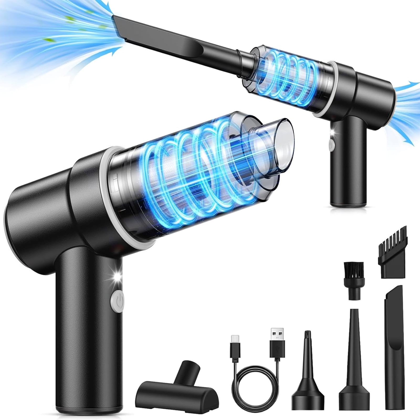 Handheld Car Vacuum Portable Cordless 12000PA, 2 in 1 Handheld Vacuum Cleaner and Air Duster with Multi-Nozzles and LED Light, Mini Hand Held Vacuum Rechargeable for Home,Car,Office,Pet Hair(Black)