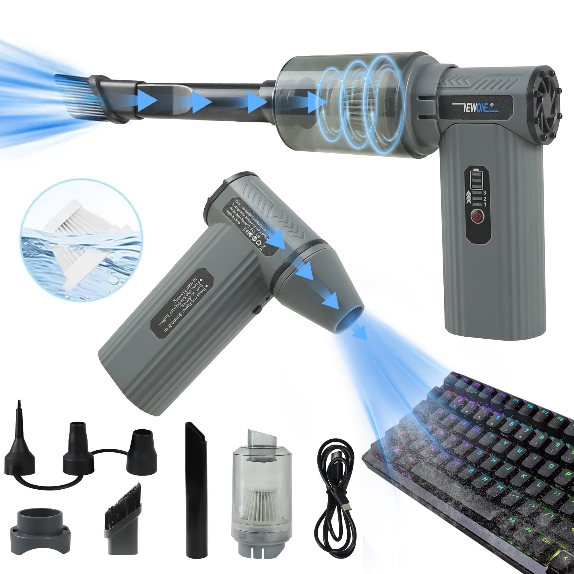 Handheld Car Vacuum Portable Cordless 15000Pa High Power 2 in 1 Vacuum Cleaner and Air Duster with Multi-Nozzles Mini Hand Held Vacuum Rechargeable for Home, Car, Office, Pet Hair