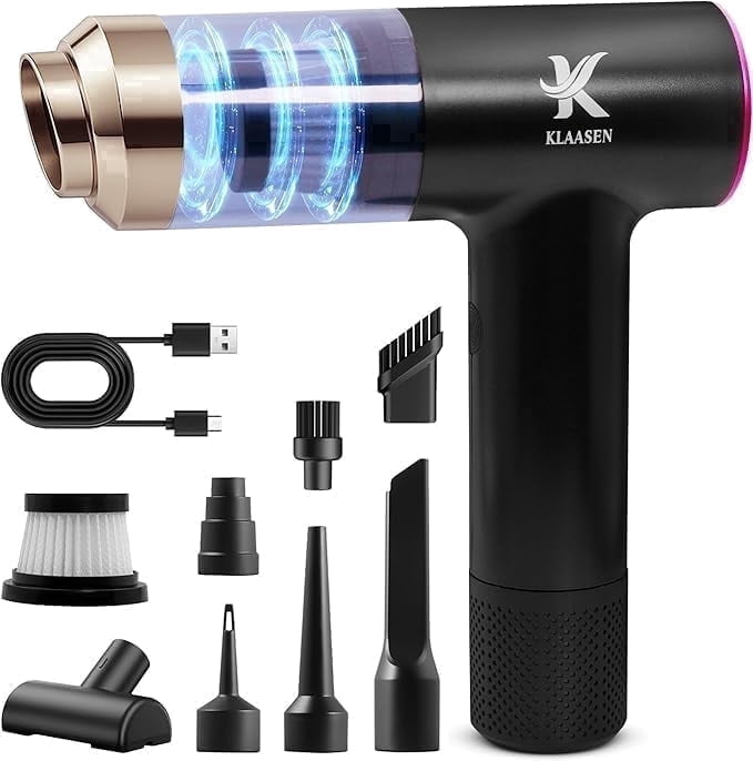 Handheld Vacuum Cleaner Cordless Dual Suction 7.5K & 12K Pa with Blower, Inflator & Deflator, Portable Cleaning Tool for Home, Office, Kitchen & Car, Black