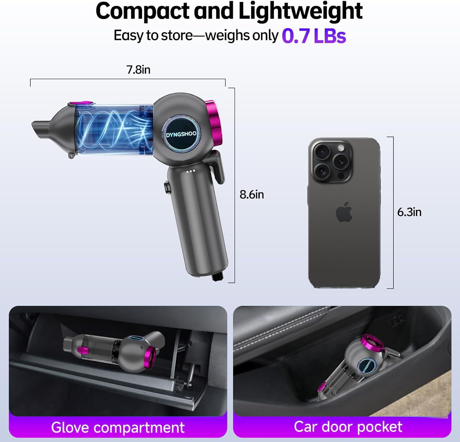Handheld Car Vacuum Portable Cordless（Equipped with a one-Touch Window Breaker and Seatbelt Cutter ） Car Vacuum Cleaner with 25000Pa Ultra-Strong Suction,Design for Drivers ()