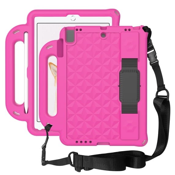 Handheld Case for iPad 9.7-in 5th/6th Generation (2017/2018) Shockproof Stand Cover with Strap & Pencil Holder