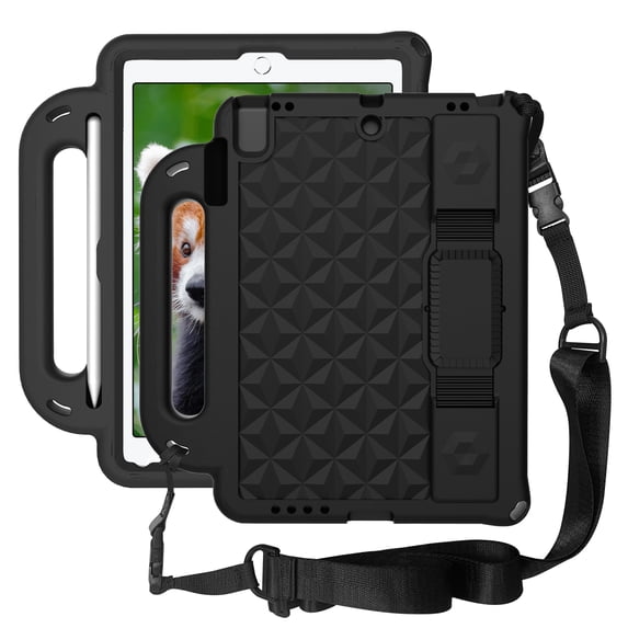 Handheld Case for iPad 9.7-in 5th/6th Generation (2017/2018) Shockproof Stand Cover with Strap & Pencil Holder