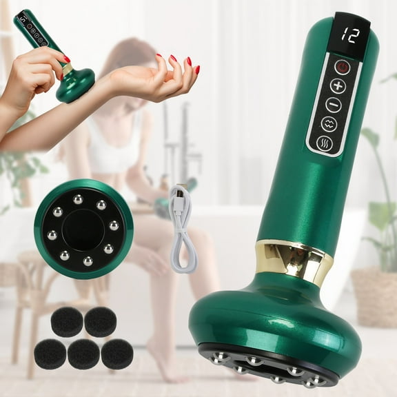 Handheld Cellulite Massager with Heated Rechargeable and Cordless Body Sculpting Machine with 12 Suction Modes for Neck Shoulder Back Legs and Arms Green