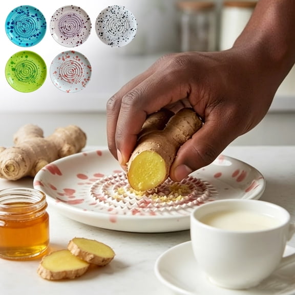 Handheld Ceramic Ginger Garlic Grater Plate, Smooth Multi-purpose Manual Food Shredder, Practical Kitchen Gadget for Daily Ginger Garlic Cheese Spice Grinding Processing, Green