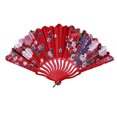 thumbnail image 1 of Handheld Chinese Folding Fan Hand Fans for Women Foldable Bulk for Party Wedding Church Dancing (Red), 1 of 2