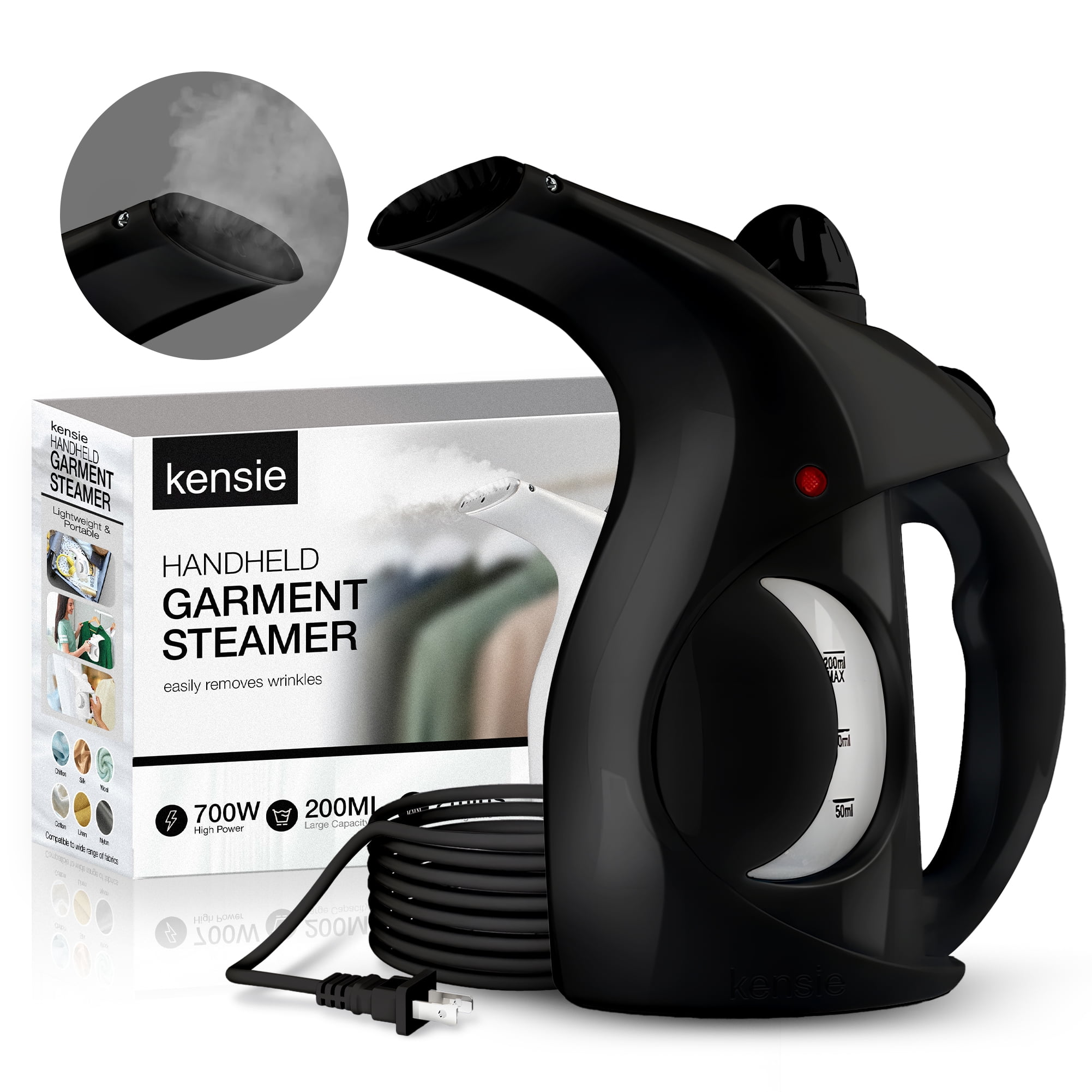 Kensie Handheld Garment Steamer, 700W Lightweight and Portable Steamer for Clothes, Black - Walmart.com