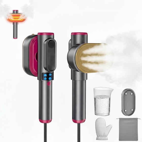 Handheld Clothes Steamer with LCD Display, 15s Heat-Up, Includes Measuring Cup, Heat-Resistant Board, Storage Bag & Anti-Scald Glove, Lightweight 0.8lbs for & Travel