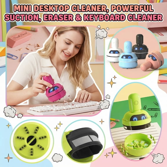 Handheld Computer Collector Desktop Vacuum for Home Keyboards Air Duster Sweeper Crafting Tool Vacuum with Brush, Black, 1Pcs