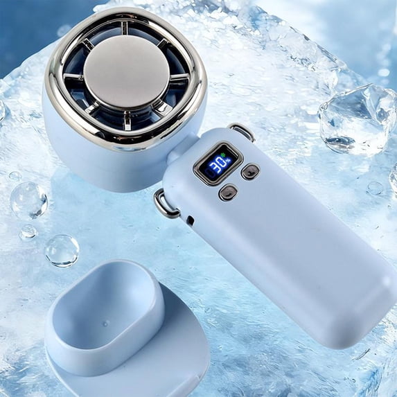 Handheld Cooling Fan, Ice Pack & High-Speed Turbine, Digital Display, Fast Charging Base, Portable Mini Fan for Office, Travel, Outdoor, Sports, Personal Air Cooler
