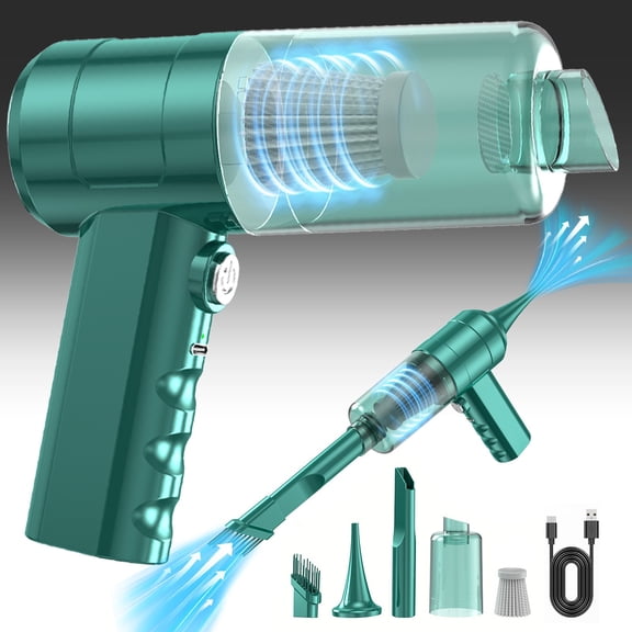 Handheld Cordless Vacuum Cleaner, Green Small Hand Air Duster, Portable 60W Rechargeable High-Power with Low Noise for Office Keyboards & Home Hard Floors
