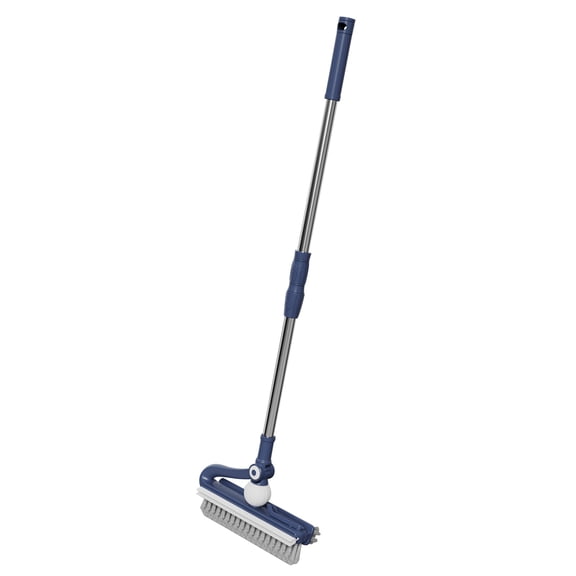 Handheld Crevice Cleaning Brush with Extendable Pole - Multipurpose Floor Scrubber for Bathroom Wall Tile Grout - Dual Blade Scraper Tool for Home Kitchen Office Gaps Corners - Adjustable Long Handle