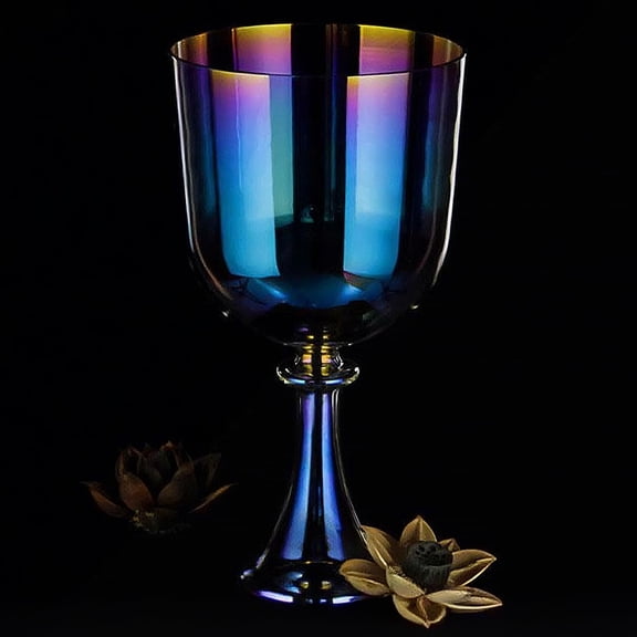 Handheld Crystal Singing Bowl for Meditation - Key of A 440Hz Pure Quartz with Percussion Hammer & Travel Backpack - Multicolor Shimmer Sound Healing Therapy