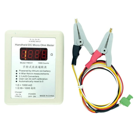 Handheld DC Milliohmmeter Low Resistance Tester 0.01-19.99 Four Wire Kelvin Measurement Meter Milliohmmeter Small Clip
