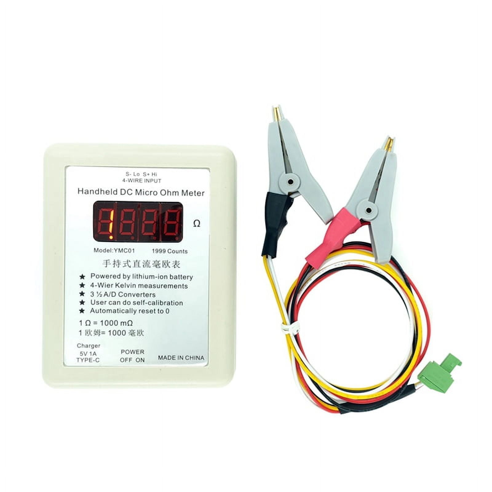Handheld DC Milliohmmeter Low Resistance Tester Meter Four Wire Kelvin Measurement Rechargeable 20R 1-1999m SmallClip