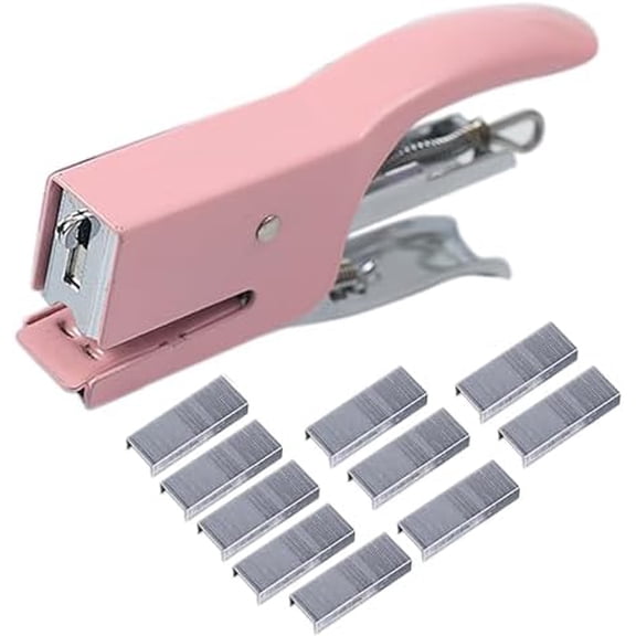 Handheld Desktop Staples, 4 Inch Labor Saving Gray Stapler for 10 Sheets Capacity with 1000 Pcs No.10 Staples (Pink)