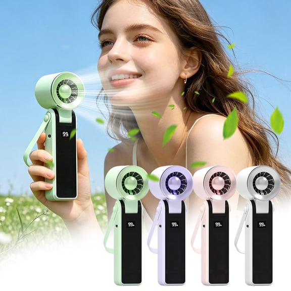 Handheld Digital Display High-Speed Mini Portable Fan, USB Rechargeable Turbocharged Portable Cooler, Strong Wind Personal Fan with LED Screen for Travel, Office, Outdoor & Daily Cooling Use, Purple