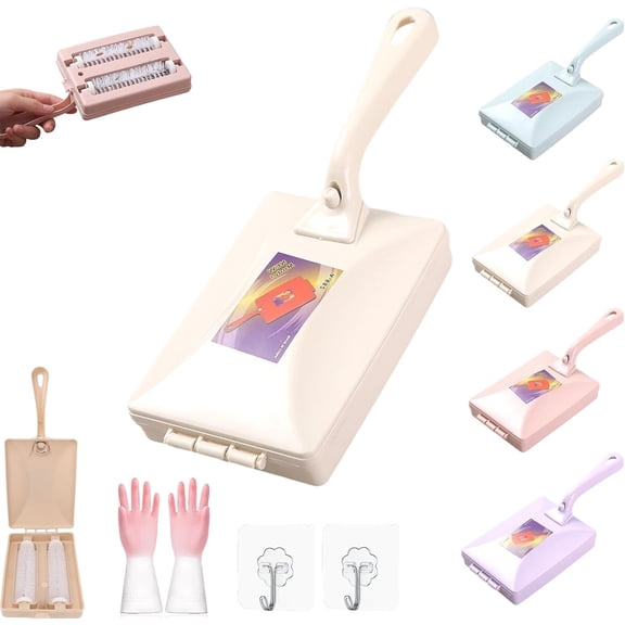 Handheld Double Roller Carpet Brush, Multi-Functional Handheld Double Roller Sofa Sweepers with Crumb Collector, Manual Sweeper for Bed Desktop Carpet Pet Hair (Beige)