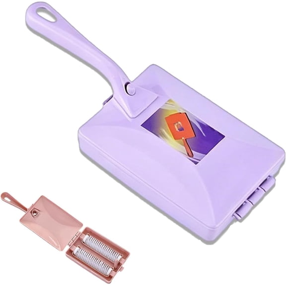 Handheld Double Roller Carpet Brush - Multi-Functional Portable Pet Hair Remover with Crumb Collector, Manual Dust Sweeper for Bed Desktop Carpet Pet Hair