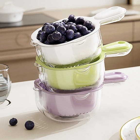 Handheld Dual Layer Drain Basket Fruit Strainer Bowl, Compact Mini Washer for Berries, Watermelon and All Fresh Fruits