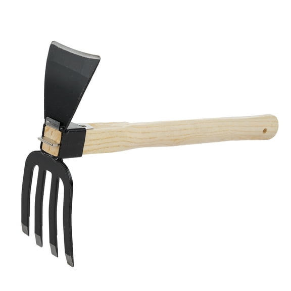 Handheld Dual-Purpose Garden Tool - 2 in 1 Rake and Hoe - Short Wooden Handle - Ideal for Soil Loosening and Weeding - Walmart Compliant