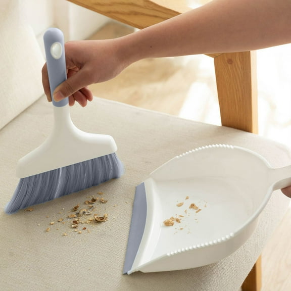 Handheld Dustpan and Brush Set with Rubber Lip Edge, Comfortable Grip and Hanging Storage, Compact Desktop Cleaner for Sofa Tabletop Bedroom Tent Office Use