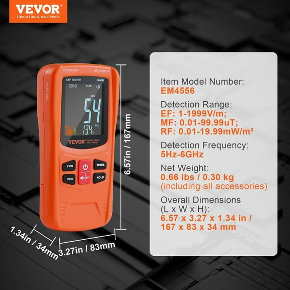 Handheld EMF Meter, 5Hz-6GHz Electromagnetic Field Detector, Digital LCD Tester for Ghost Hunting, 5G Cell Tower & Home Radiation Inspection