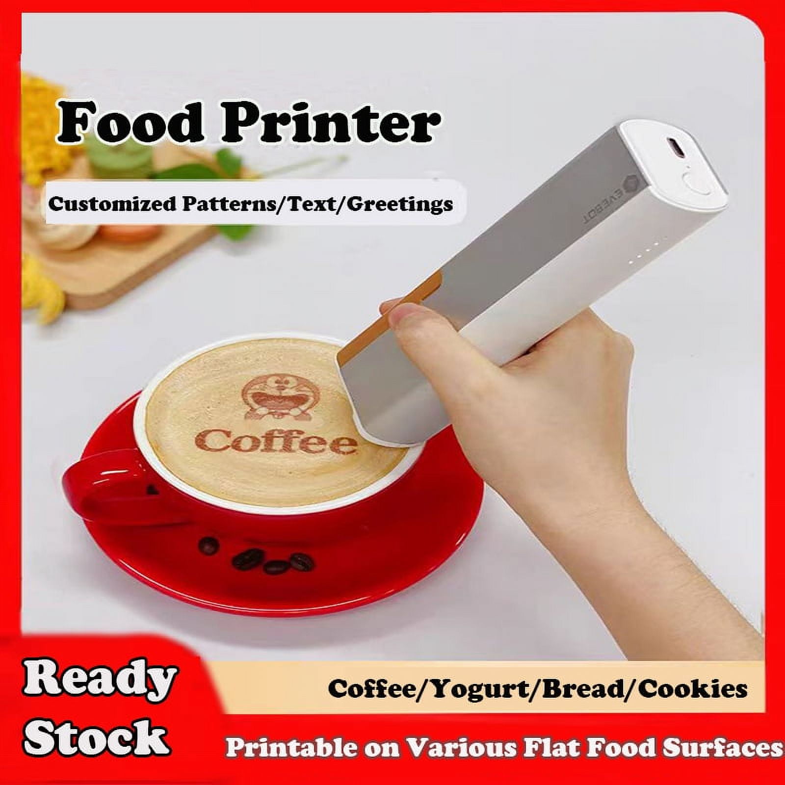 Handheld Edible Inkjet Printer for DIY Patterns on Cakes, Food, Coffee, Latte Art, Cookies and