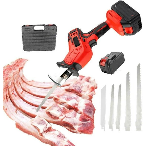 Handheld Electric Butcher Bone Saw, Electric Meat Saw For Butchering, LED Auxiliary Lighting, For Cutting Meat Bones/Branches, For Commercial Home With 4 Blades And Storage Box