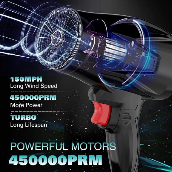 Handheld Electric Cordless Leaf Blower, 450,000RPM High-Speed Motor Fan Air Blower with 2 Battery Operated & Charger, Lightweight Leaf Blower for Cleaning, Lawn Care, Blowing Leaves and Dust