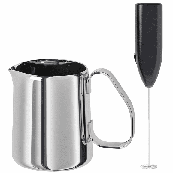 Handheld Electric Milk Frother with Stainless Steel Frothing Cup Combo for Lattes & Cappuccinos