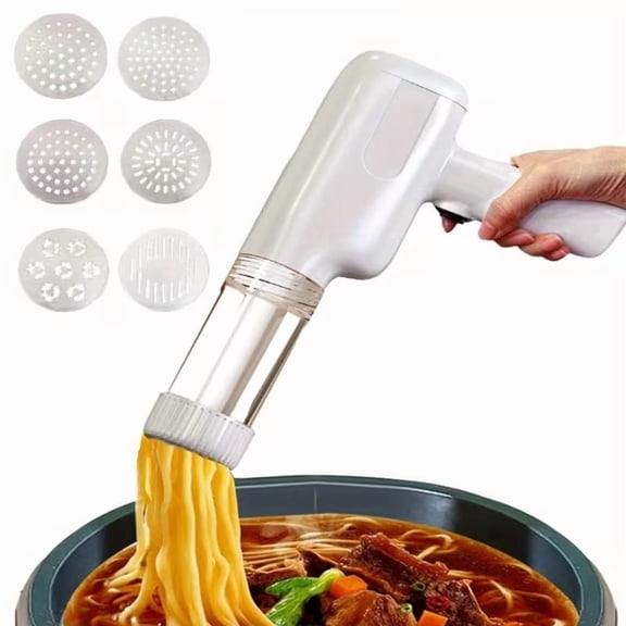 Handheld Electric Pasta Maker - 6-in-1 Cordless Portable Noodle Maker with 6 Molds and Automatic Dough Press