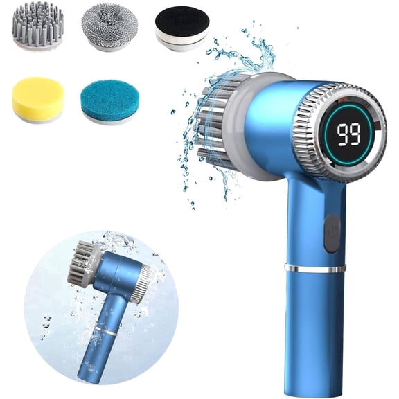 Handheld Electric Scrubber with 5 Brush Heads – Multi-Surface Power Scrubber for Bathroom, Kitchen Sink, Tile, Grill, Cordless Cleaning Tool