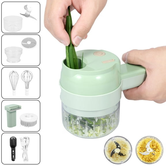 Handheld Electric Vegetable Cutter Set 1200mAh Rechargeable Portable Vegetable Cutter with 3 Stainless Steel Blades Electric Veggie Chopper Detachable Electric Garlic Chopper for Home Kitchen