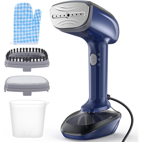 Handheld Fabric Steamer 1800W with Ceramic Heat-Up Plate 2-in-1 Ironing and Wrinkle Remover Steam Nozzle Lint Brush Blue