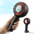 thumbnail image 1 of Handheld Fan, 3000mAh Rechargeable Personal Fan with LED Display, 5-Speed Turbo Wind, Portable Desk Fan with Base and Lanyard for Travel,Beach, Office, 1 of 8