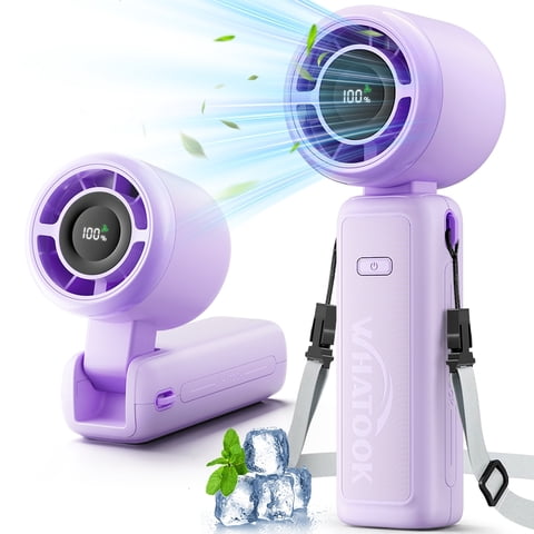 Portable Handheld Turbo Fan, 4000mAh Rechargeable Personal Fan with LED Display, 5 Speeds, Up to 12H Runtime, 180° Foldable Desk and Neck Fan for Travel, Makeup, Beach
