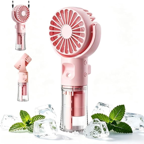 Handheld Fan Battery Rechargeable with Water Cooling, Portable Mini Fan with 3 Gears, Fans Quiet Small with 4-18 Runtime, Portable USB Hand Fan for Summer, Travel, Outdoor, Pink