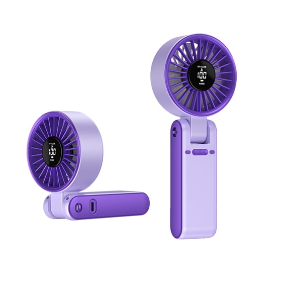 Handheld Fan Foldable Digital Display Usb Rechargeable Mini Portable Neck-Hanging for Outdoor Travel